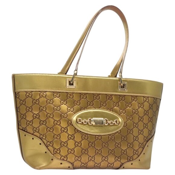 GUCCI GG Canvas Guccissima Hand Bag Leather Gold Tone 145993 Auth 126062 - Picture 1 of 16